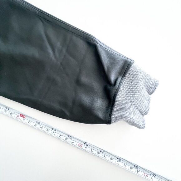 Wilfred Free Crewneck Sweater Gray Black Faux Leather Raglan Sleeves Women's S - Picture 8 of 9